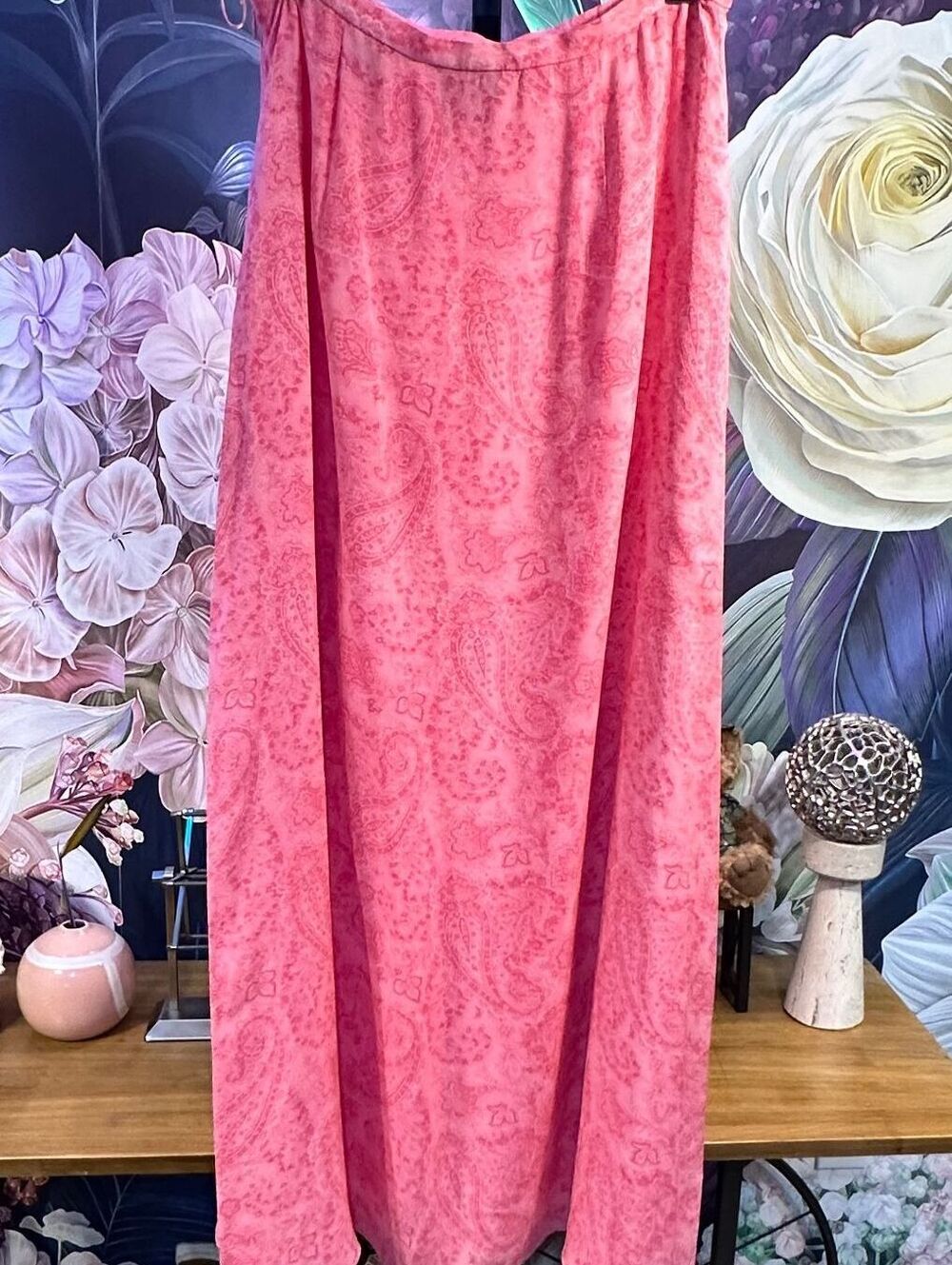 Talbots Pure Silk Size 6 Maxi Skirt Pink Paisley A-Line Long Lined